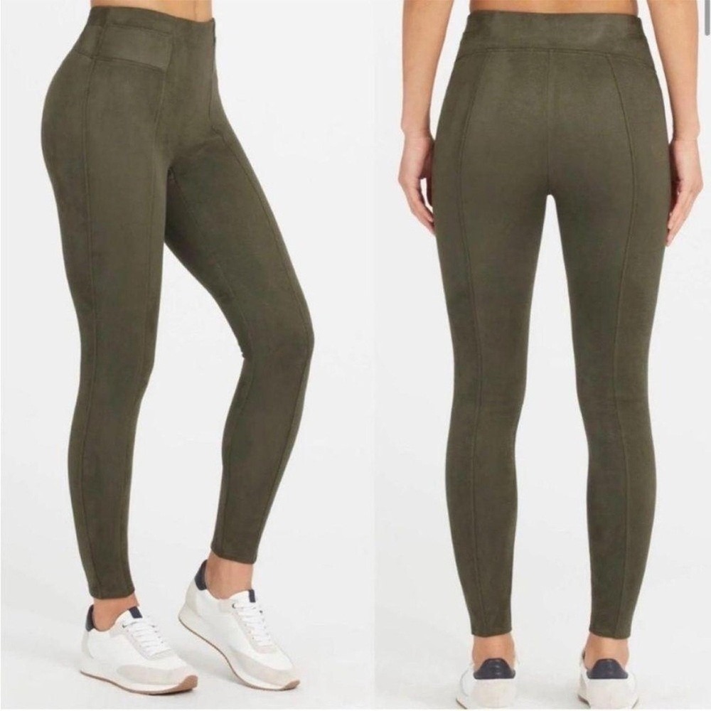 Spanx Leggings Womens Large NWT Faux Suede Pull On Pants Olive Green High Waist